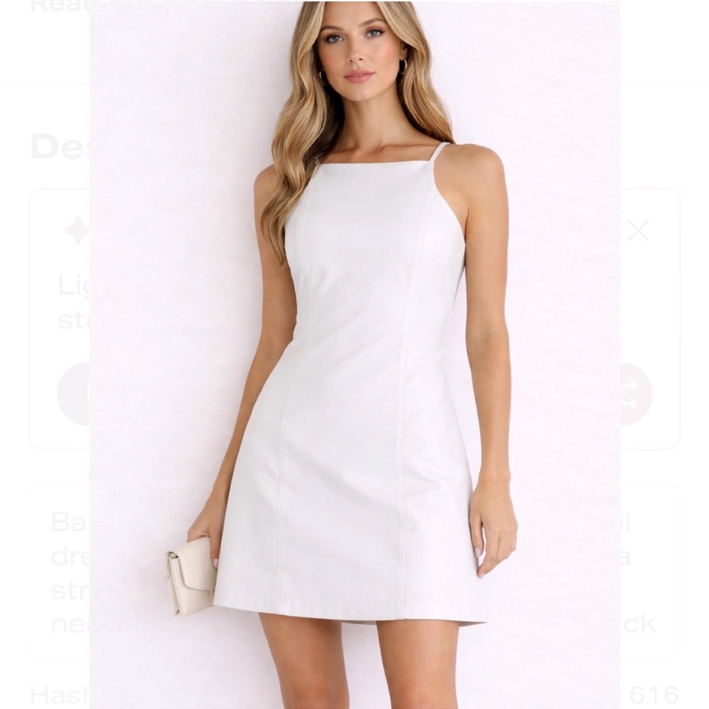Banana Republic White Lamb Leather Mini Dress Size 4 Straight Neck A-Line Spring